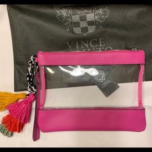 VINCE CAMUTO “Thore” Leather/Clear Wristlet Pouch